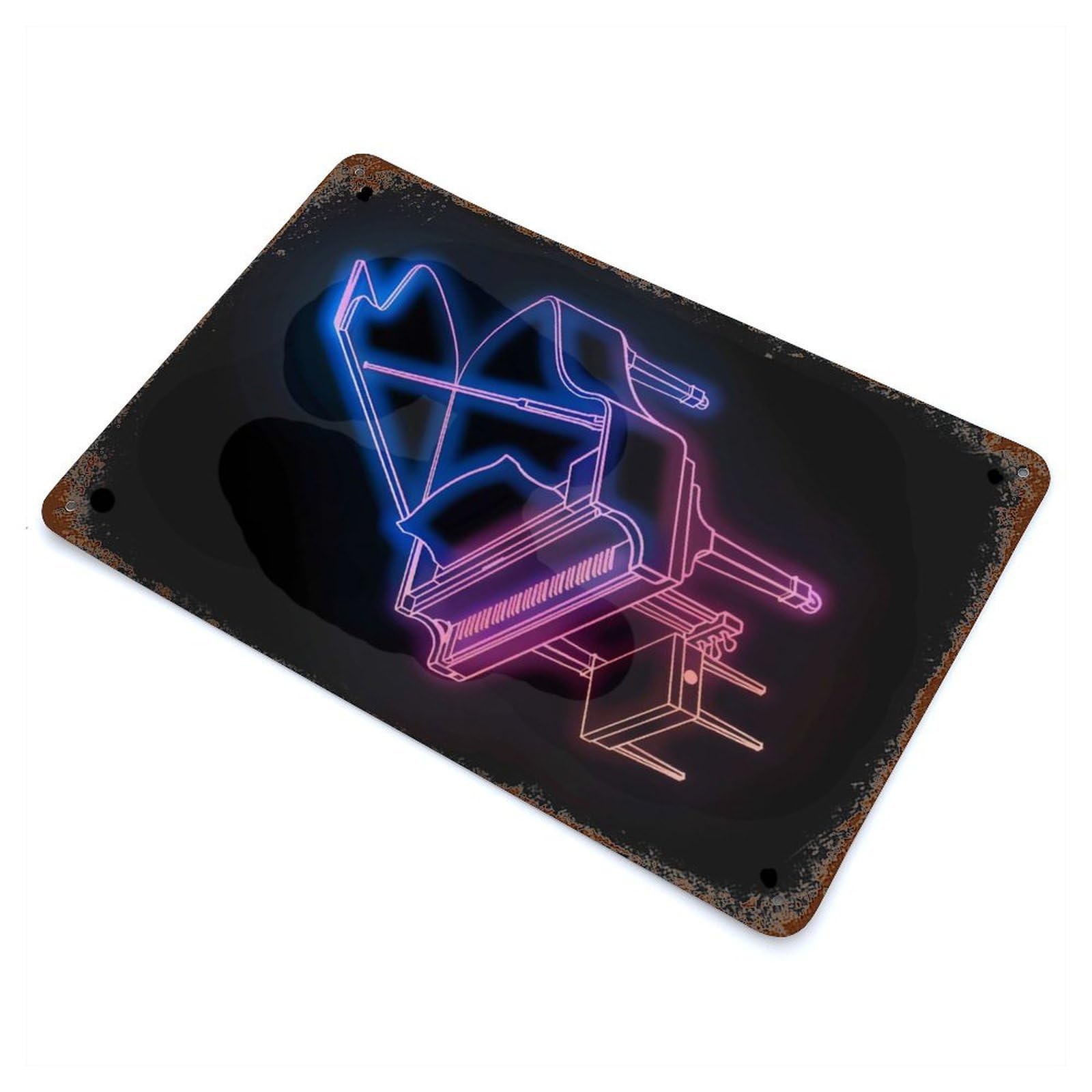 Piano Music Neon Decorative Tin Sign 11.8"x7.9", for Bistro, Counter And Cafe Decor, Retro Wall Decor