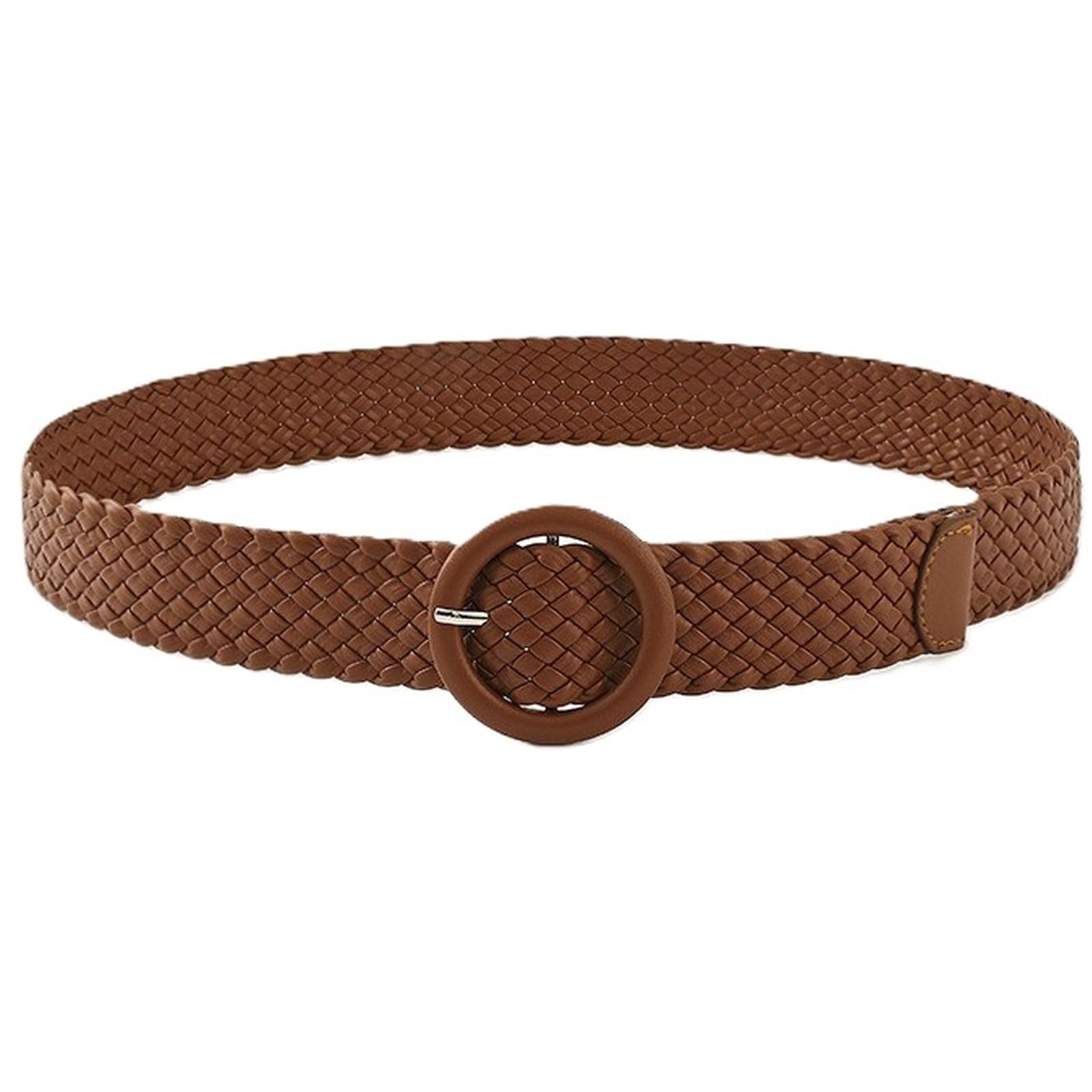 AGUTALITHIC PU-Leather Braided Belts for Women 1 1/2" Classic Waistband Woven Strap with Round Buckle for Jeans Pants Dresses(105cm/41, Camel)