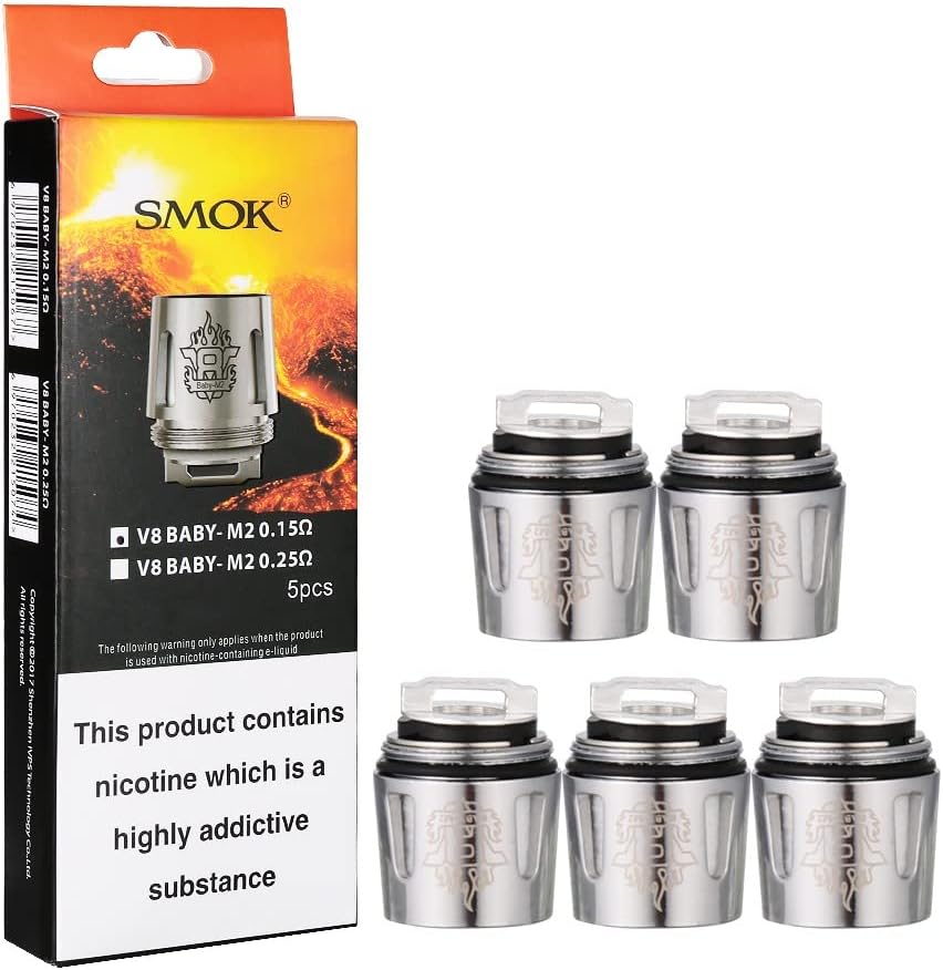 SMOKV8 Baby Replacement Coils, M2, 0.15 Ohm, Compatible with TFV8 Baby Beast, TFV12 Tank, SMOK Vaping Coils, Pack of 5, No Nicotine