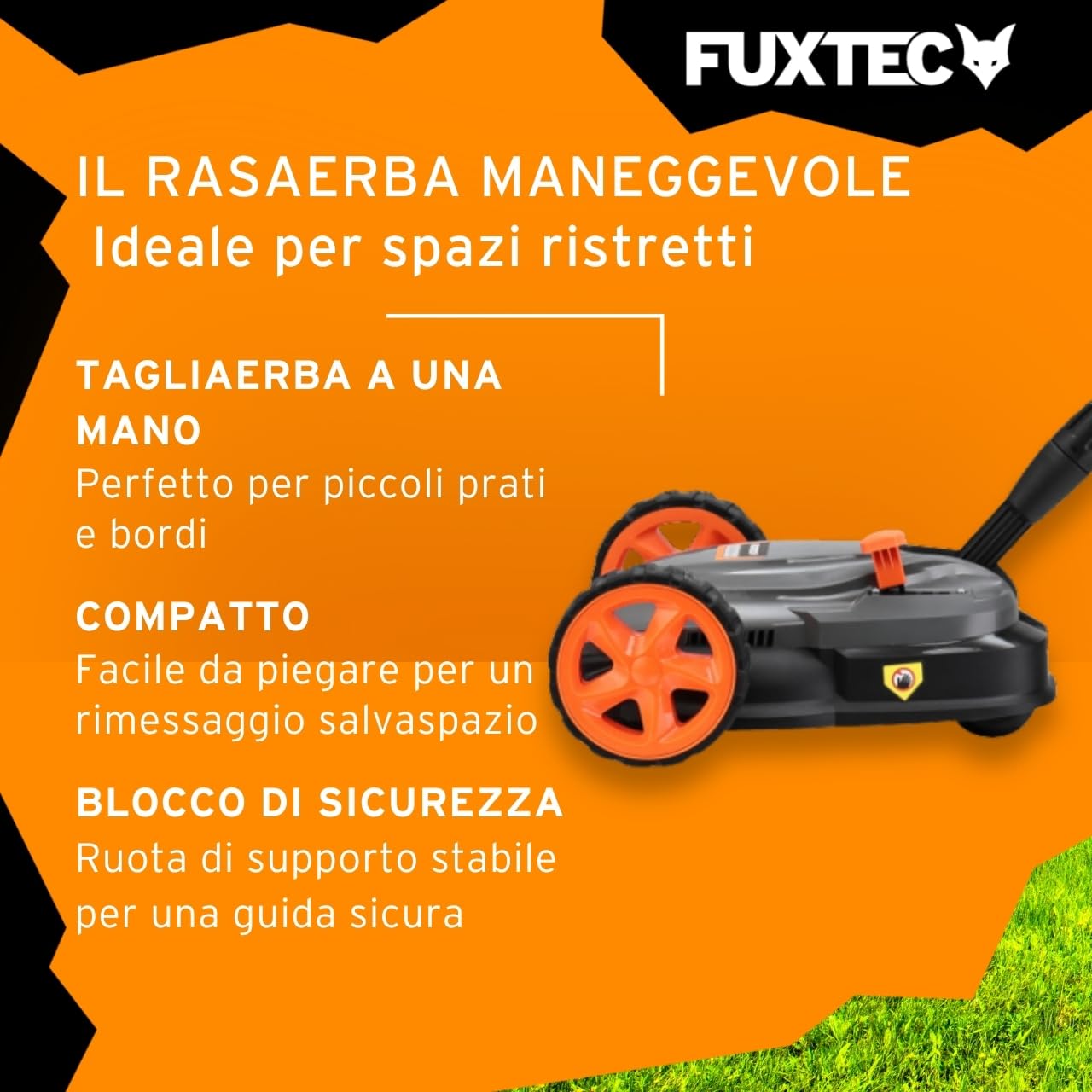 FUXTEC FX-E1RMEH20-SET Tagliaerba a Batteria 20V – Tosaerba Compatto a Una Mano Mulching con Batteria 4Ah e Caricabatterie, Larghezza 22cm, Altezza Regolabile, 300W