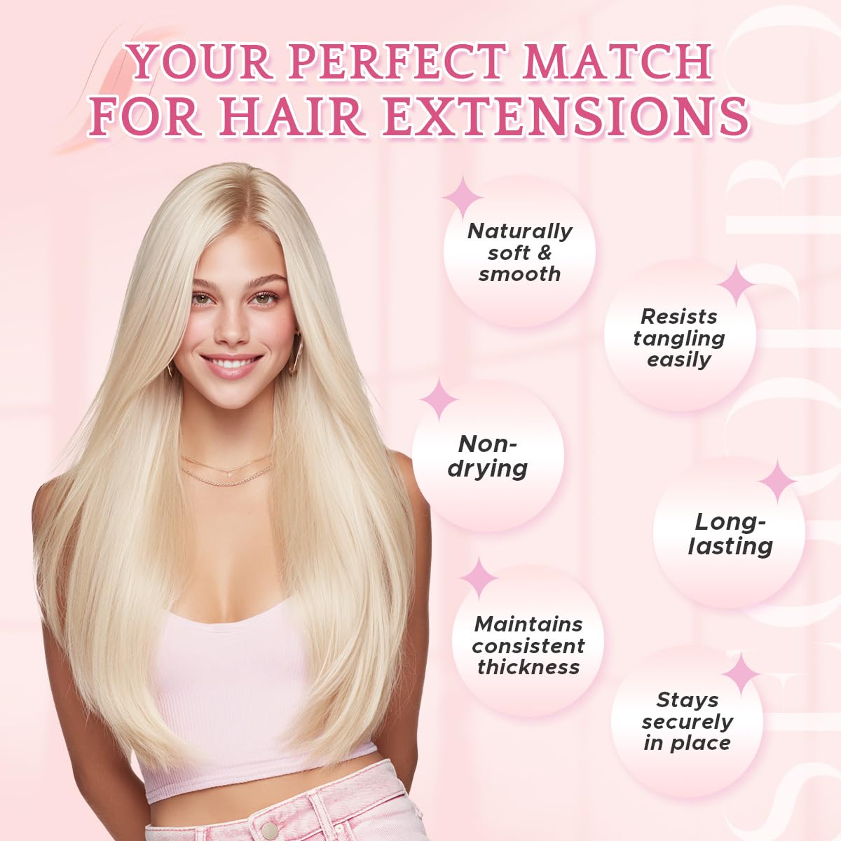 SEGO Pro Clip in Hair Extensions 8 Pcs 18 Clips Full Head Synthetic Fiber Hair Pieces for Women Straight 26 Inch (Pale Blonde) - Image 3