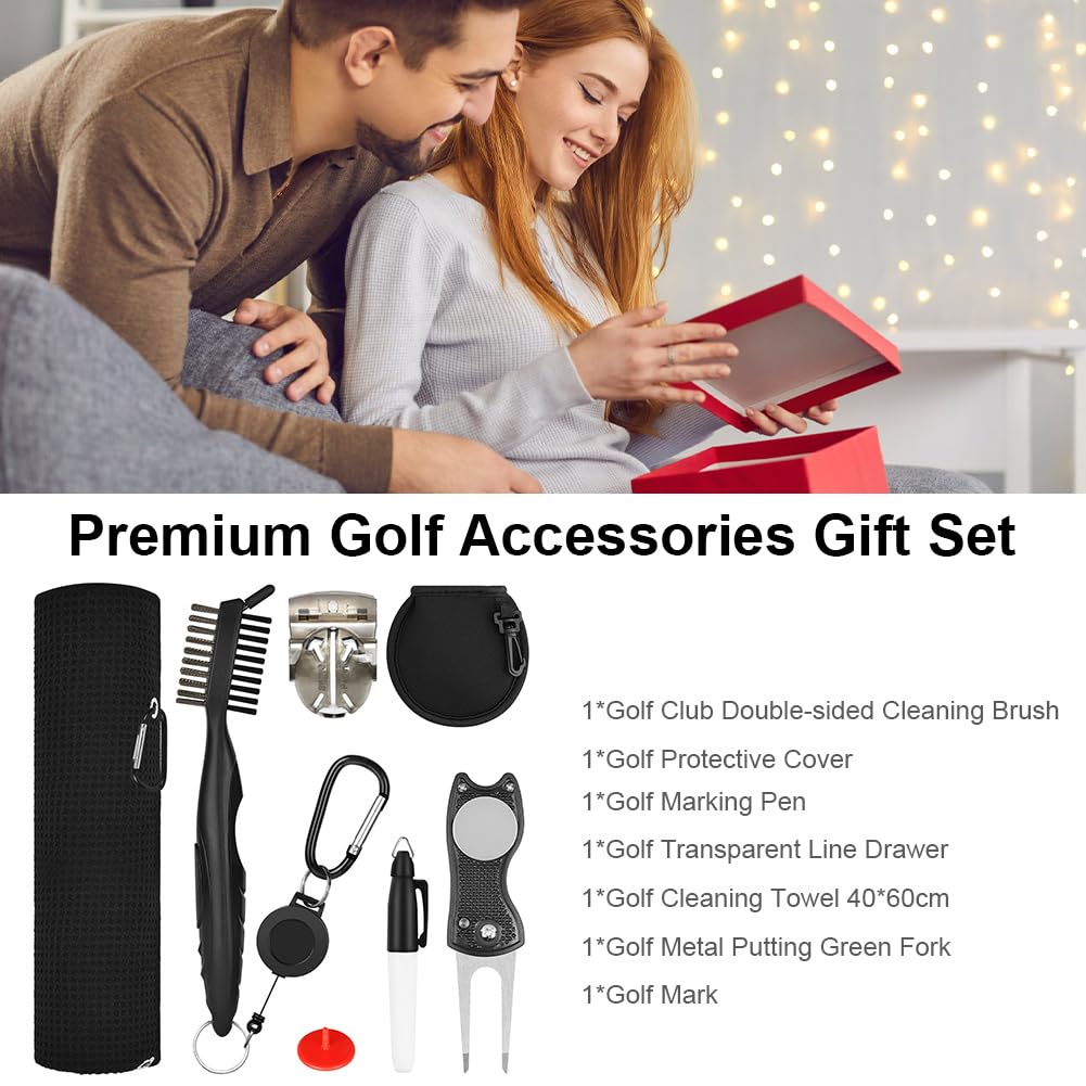 Flintronic Kit de Limpieza para Golf, Cepillo Limpiador Plegable, Toalla y Marcadores