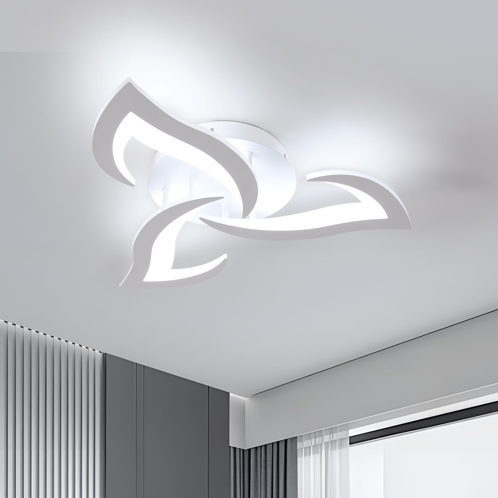 LED Ceiling Light, 36W 3240LM Modern Design Ceiling Lighting, 3 Lights Living Room Ceiling Light Acrylic White Flower Fittings Ceilings for Bedroom, Kitchen, Dining Room 6500K Cool White