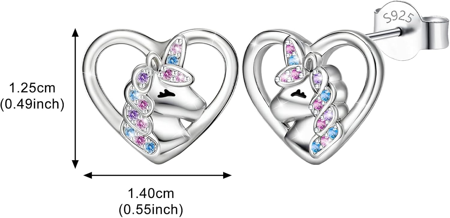 Sterling Silver Unicorn Earrings - Hypoallergenic Colorful Cubic Zirconia Cute Animal Stud Earrings for Sensitive Ears Lightweight Dainty Lovely Jewelry Gifts for Daughter Granddaughter Women - Image 6