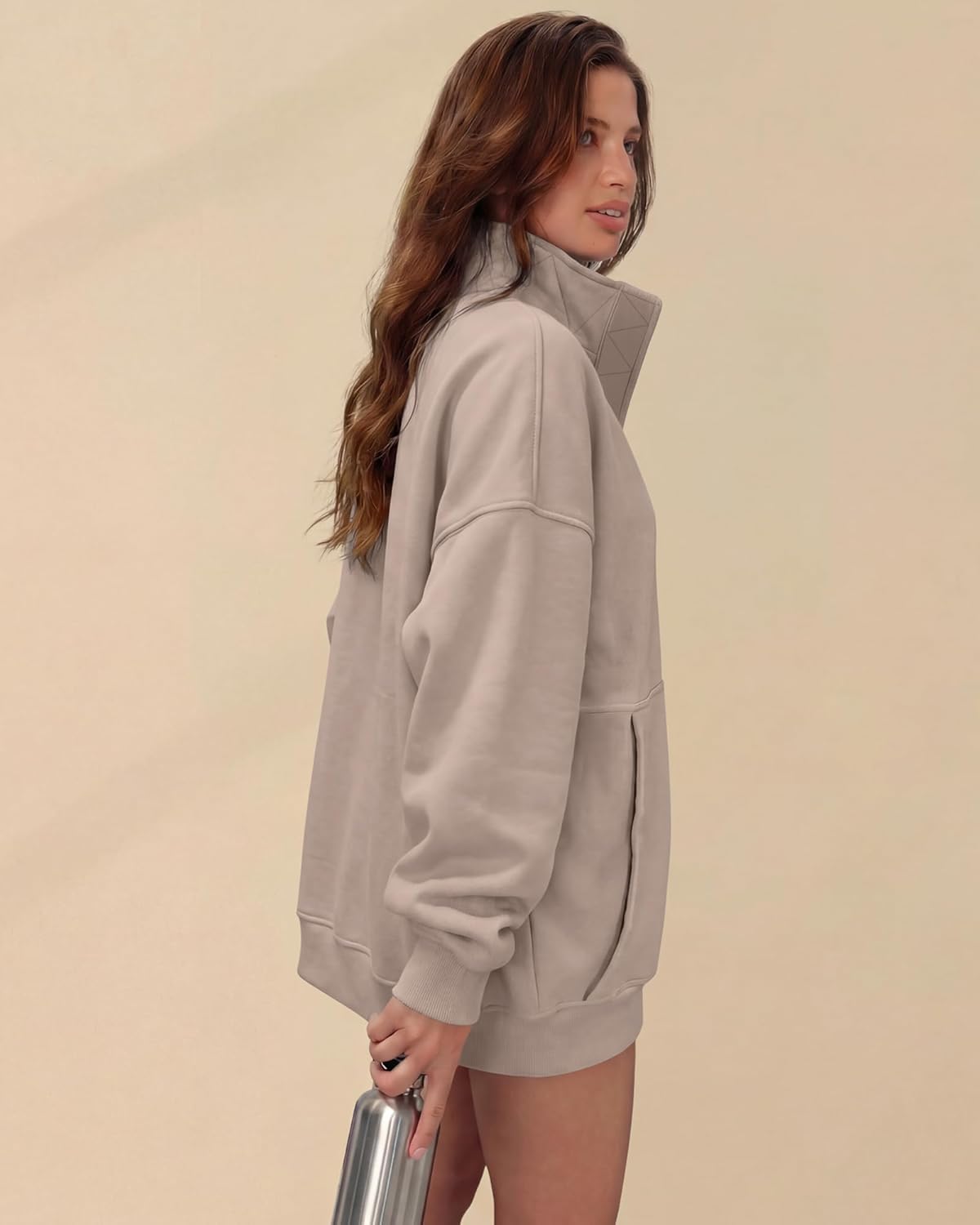 Gacaky Sweatshirts for Women Oversized Fleece Henley Neck Pullover Tops Fashion Clothes with Pockets Thumb Holes - Image 4