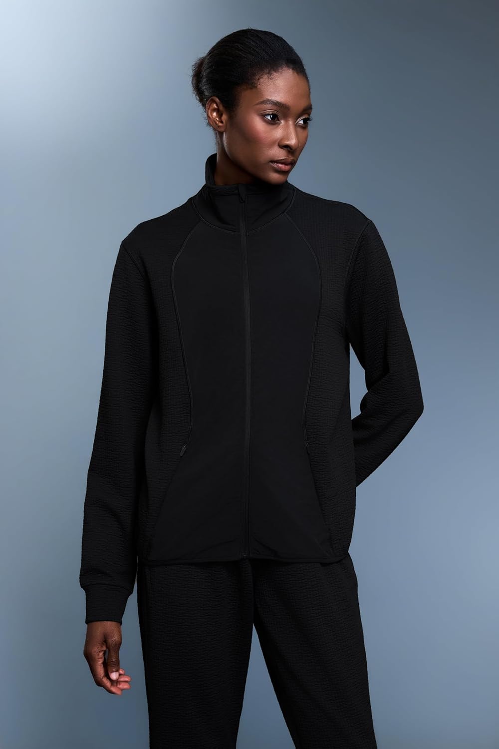 altiland Waffle Textured Zip Up Athletic Jacket for Women, Casual Stand Collar Sweatshirts, Soft Outwear With Pockets - Image 3