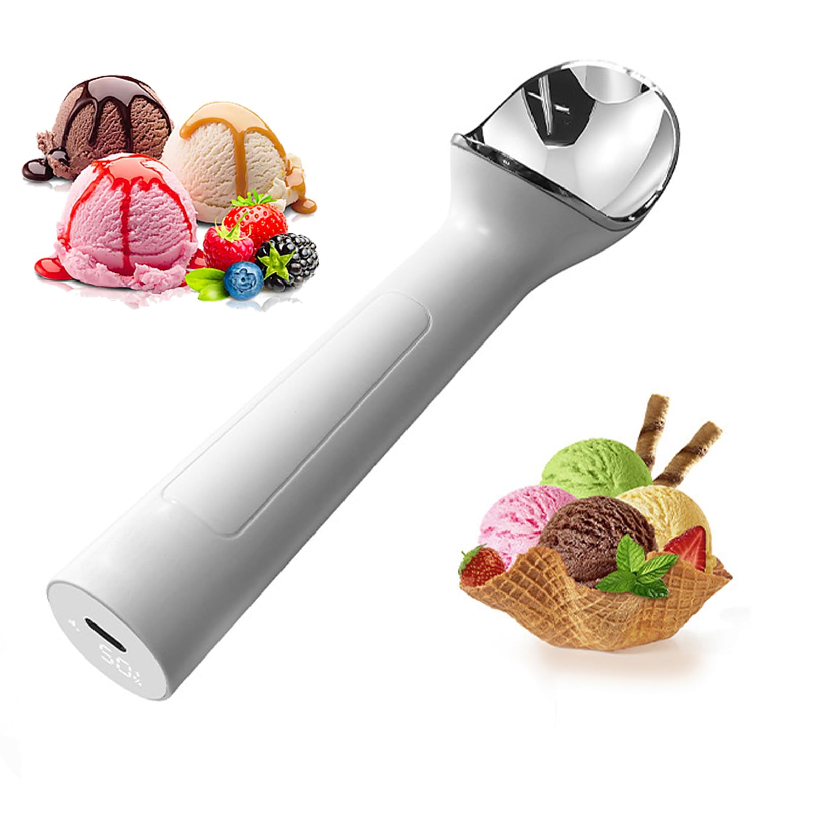 Cuillère à glace chauffante, cuillère électrique avec écran LED, chauffage portable jusqu'à 70 °C, étanche IP67, rechargeable par USB pour un usage domestique et professionnel