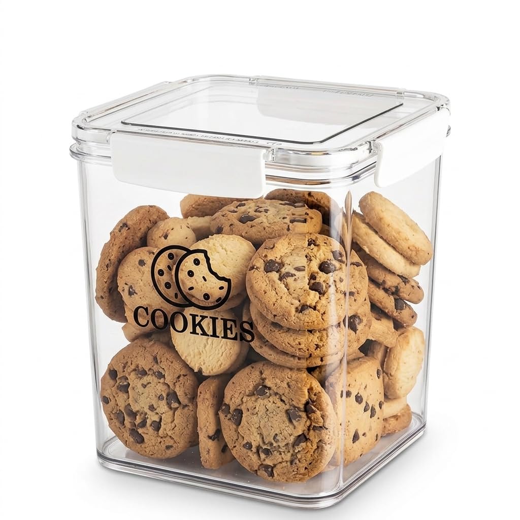 Punorric Biscuit Tin with Lid, 4L Airtight Biscuit Barrel for Kitchen, Clear Cookie Jar with Wide Mouth, Stackable Sweet Jars for Candy Buffet, Food Storage Container For Biscuits and Snacks BPA-Free