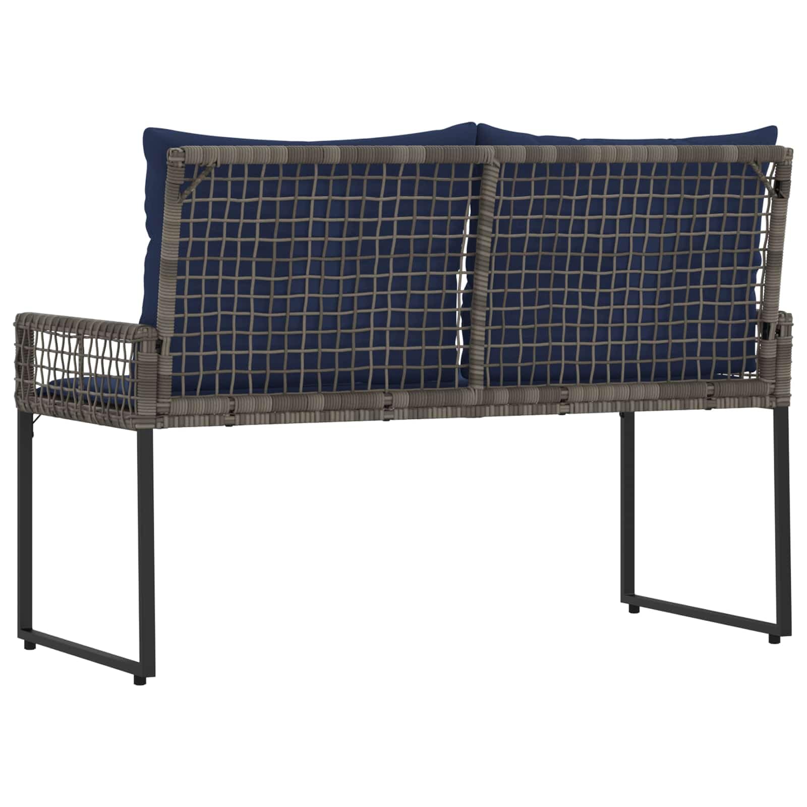 Ławka ogrodowa do użytku na zewnątrz z poduszką, kolor szary, granatowy, z polietylenu, rattan, ławka do siedzenia 118 x 55 x 82 cm, odporna na warunki atmosferyczne, na balkon, taras z