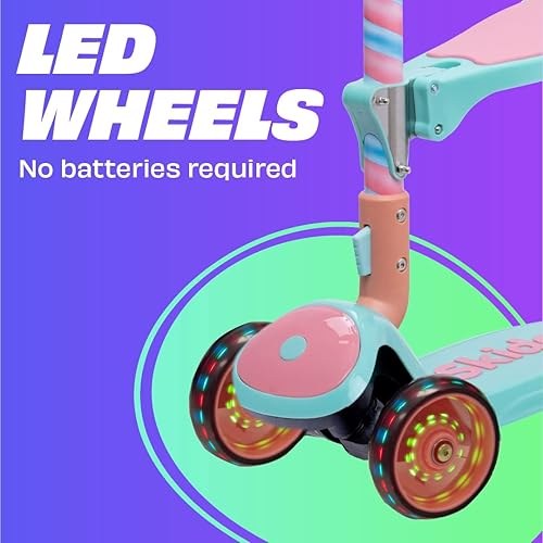 Vista 3 de SKIDEE Kick Scooters for Kids Ages 3-5, Adjustable Height Foldable Scooter with Removable Seat, 3 LED Light Wheels, Rear Brake, Wide Standing Board