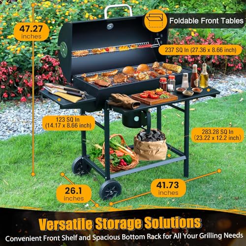 SUNLIFER Charcoal BBQ Grills Outdoor: Spacious Barrel Barbecue Grill with Side Front Table - Premium BBQ Smoker Combo for Backyard Cooking Patio Grilling Tailgating Party Camping Picnic by SUNLIFER - Used condition - Image 4