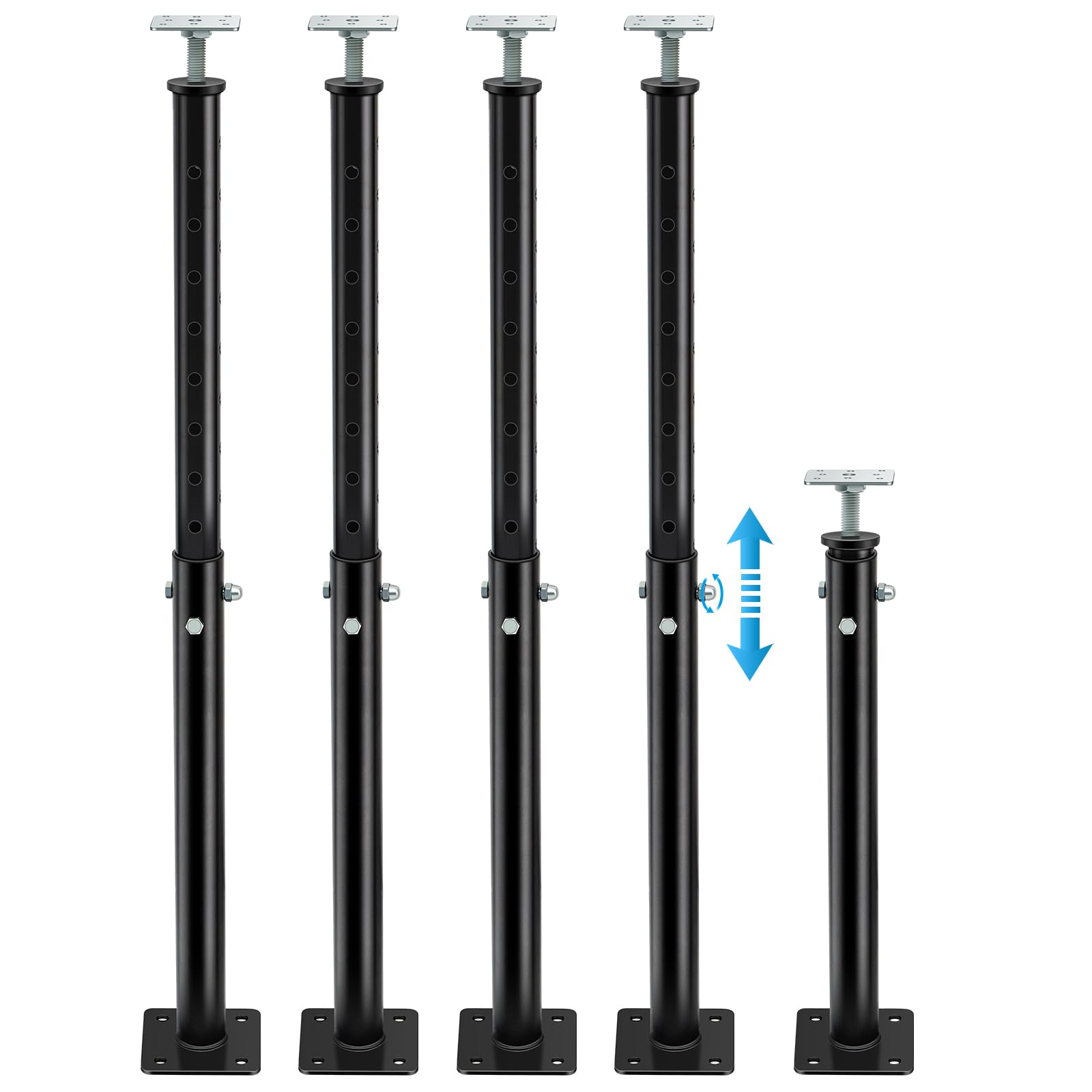 Yaocom 1 Pack Adjustable Jack Post Steel Floor Jack Floor Support Jack Pole Jack for Porch Roof Deck Heavy Load Areas, 23.23"-43.31" Adjustable Height, Black