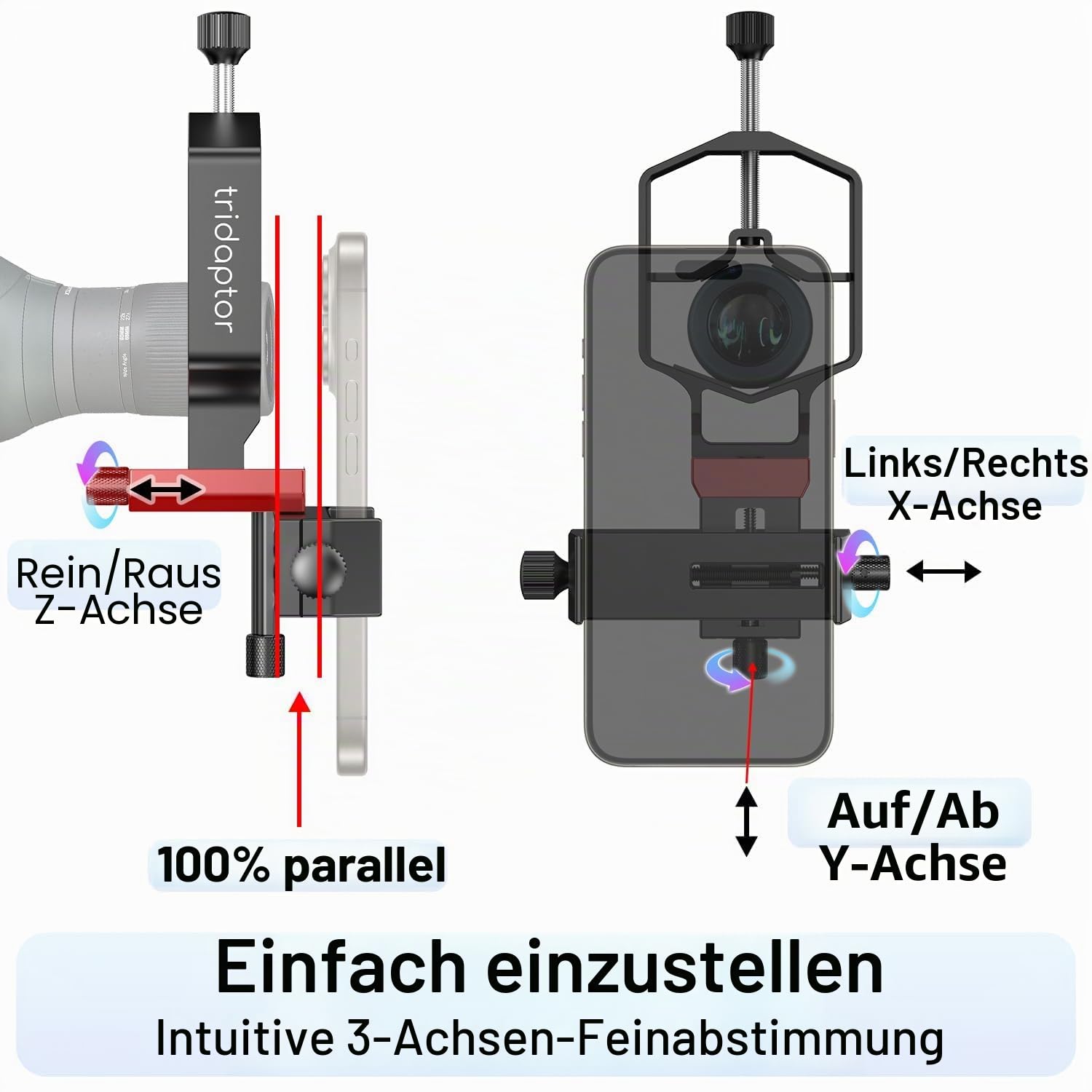 TRIDAPTOR Move Shoot Move Hochpräziser 3-Achsen-Digitaladapter für Smartphones an Teleskope
