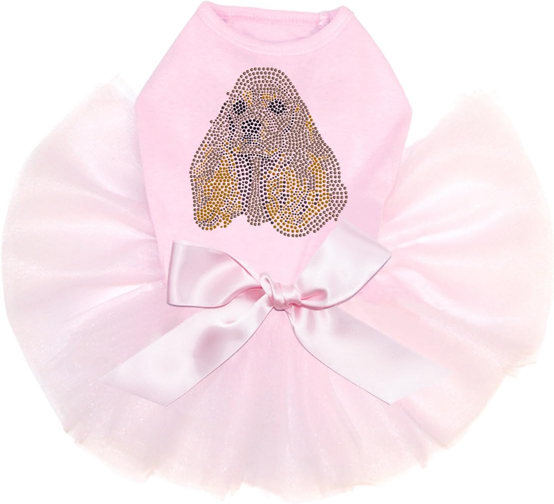 Cocker Spaniel Face Bling Rhinestone Dog Tutu Dress, 3XL Pink