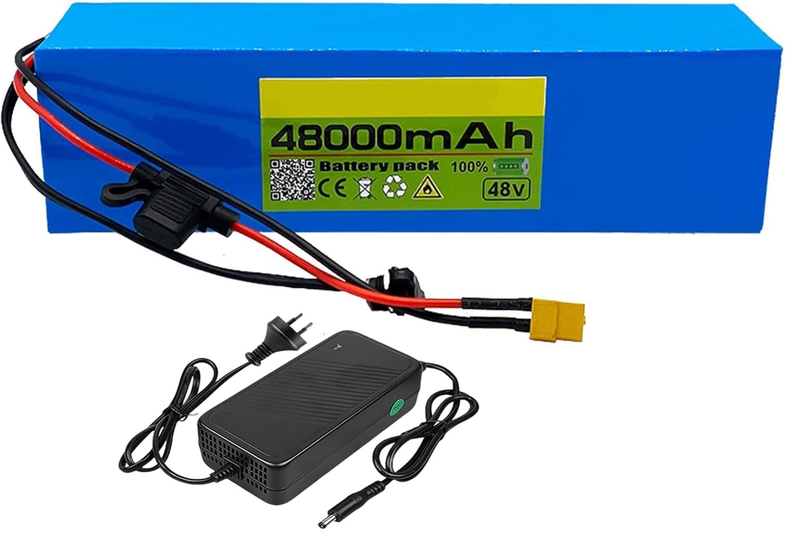 Batterie Lithium-ION 48 V 48 Ah 13S3P Pour Vélo Électrique Avec Chargeur, Protection BMS Intégrée, Idéale Pour Moteur De Vélo Électrique 200-2000 W 48V 48Ah,XT60