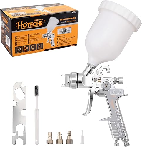 Hoteche HVLP Pistola de pulverización H827 pulverizador de impresión con capacidad de 600 CC con kit profesional de pulverización de pintura de aire