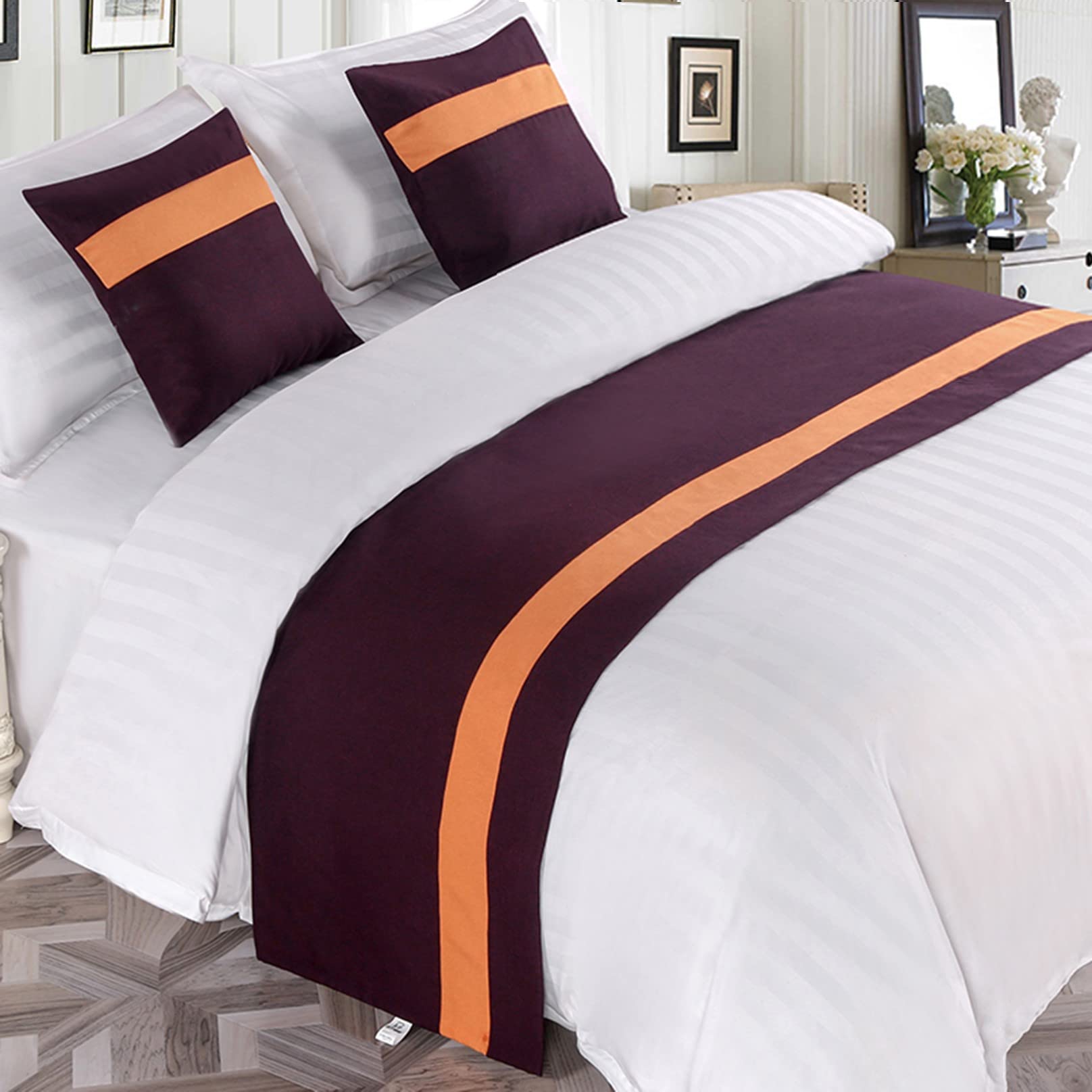TTiiLoe Bed Runner for Foot of Bed Stripe Pattern Purple Decor Bedding Protection Cover Bed Scarf Bed End Towel Bed Mat No Fading Hotel Bedroom Wedding Room,240x50cm