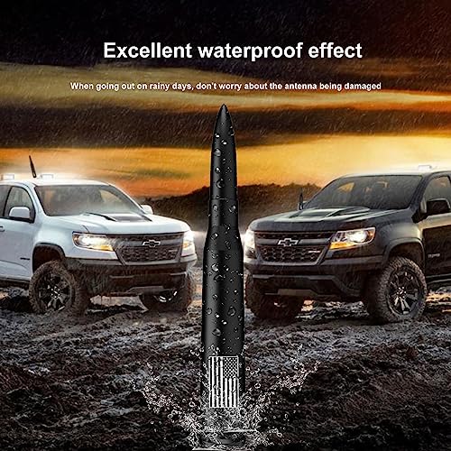 Image of Car Truck Bullet Antenna with Tire Valve Caps American Flag Universal Short Replacement for GMC Sierra Chevy Silverado Dodge Ram 1500 2500 3500 Ford F150 F250 F350 Super Duty Accessories, Matte Black