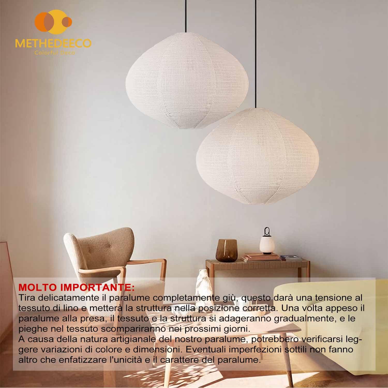 METHEDEECO Set 2 Paralumi a Sospensione in Lino 40 cm – Lampade in Tessuto Fatte a Mano, Design Minimalista per Soggiorno, Camera da Letto, Sala da Pranzo, Ufficio, Regalo Elegante