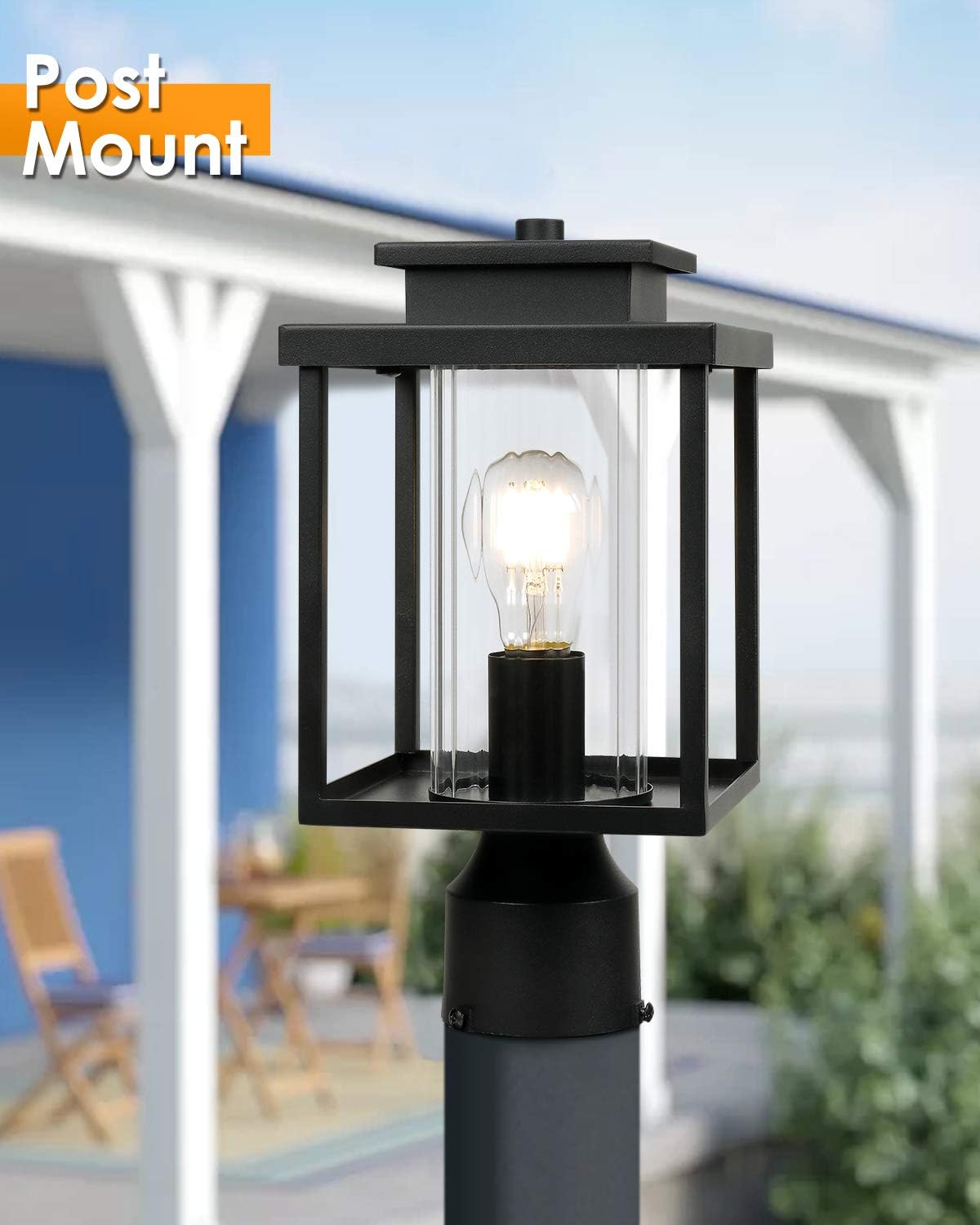 Limited Discount Osimir Outdoor Post Light 2 Pack, 1-Light Exterior Post Lantern with Pier Mount Base, Lamp Post Light Fixture in Black Finish with Cylinder Glass, 6.7W x 15H, 2353/1G-2PK