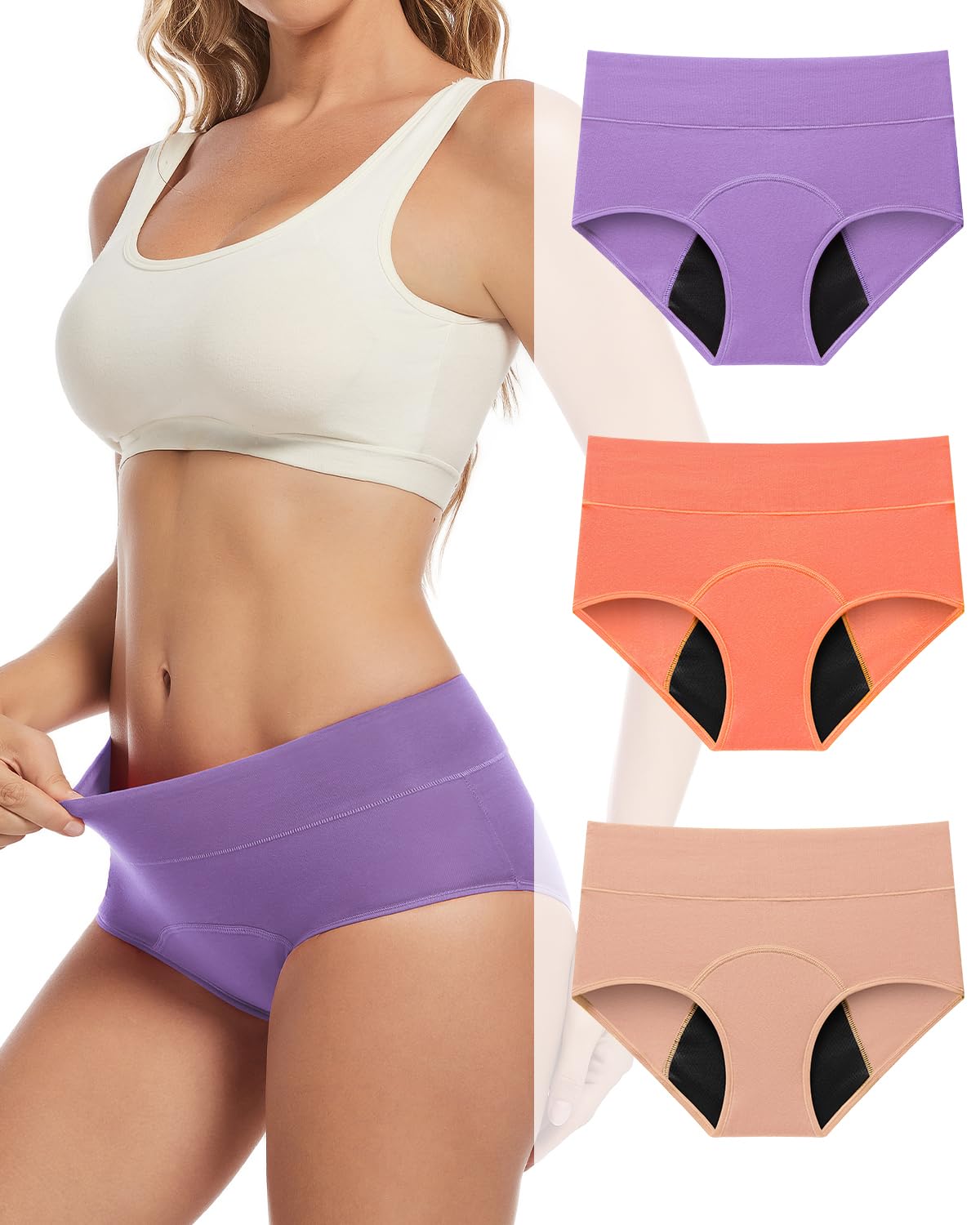 Gladbecke Mestruali Mutande Donna in Cotone, Mutande Mestruali Donna Mutandine Assorbenti Slip Ciclo Mestruale Donna Vita Alta Pacco da 3