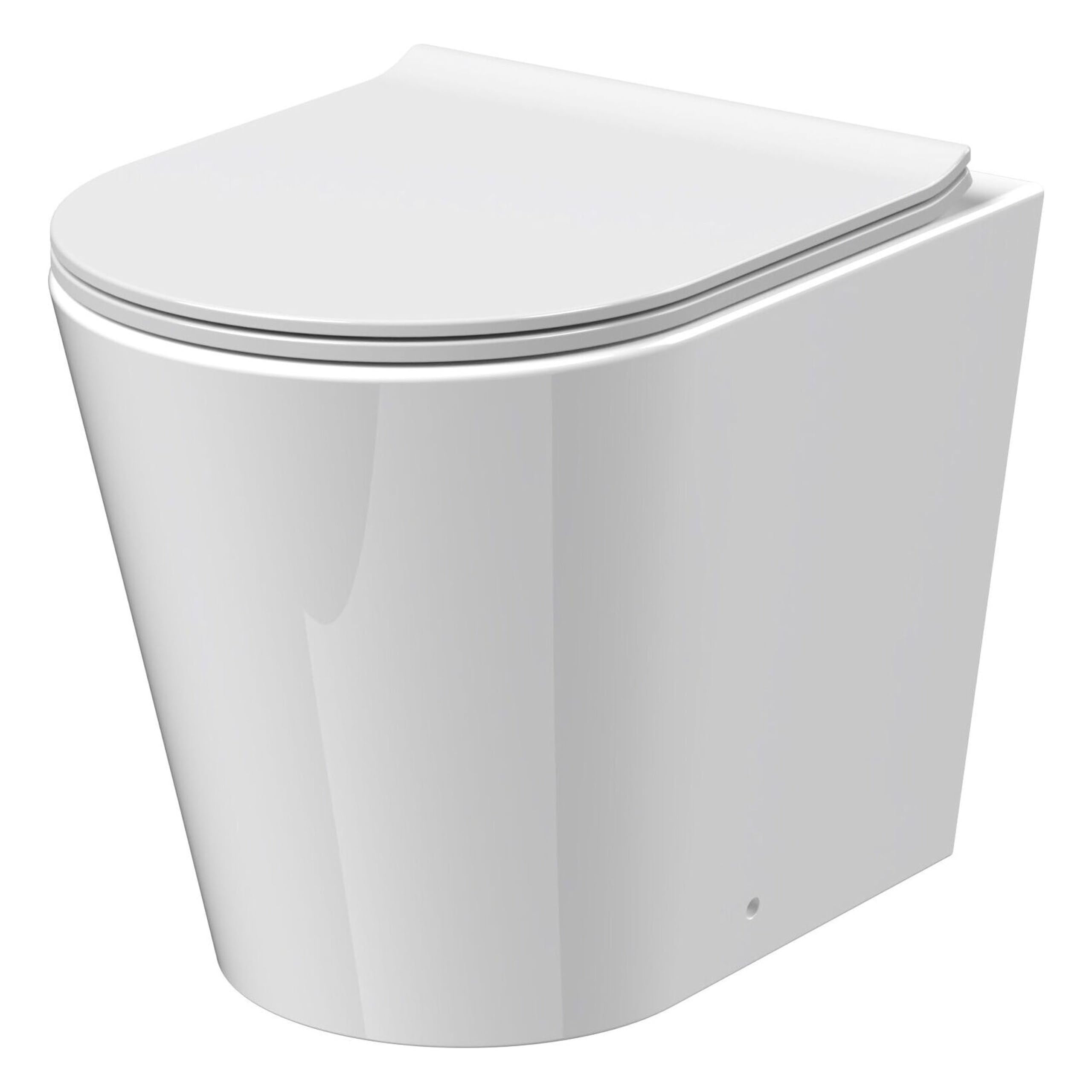 Balterley White Round Back To Wall Toilet Pan & Soft Close Seat, Rimless Back To Wall Toilet Unit, Space Saving Toilets For Bathroom, Btw Toilets For Bathrooms - 365Mm X 500Mm X 417Mm (White)