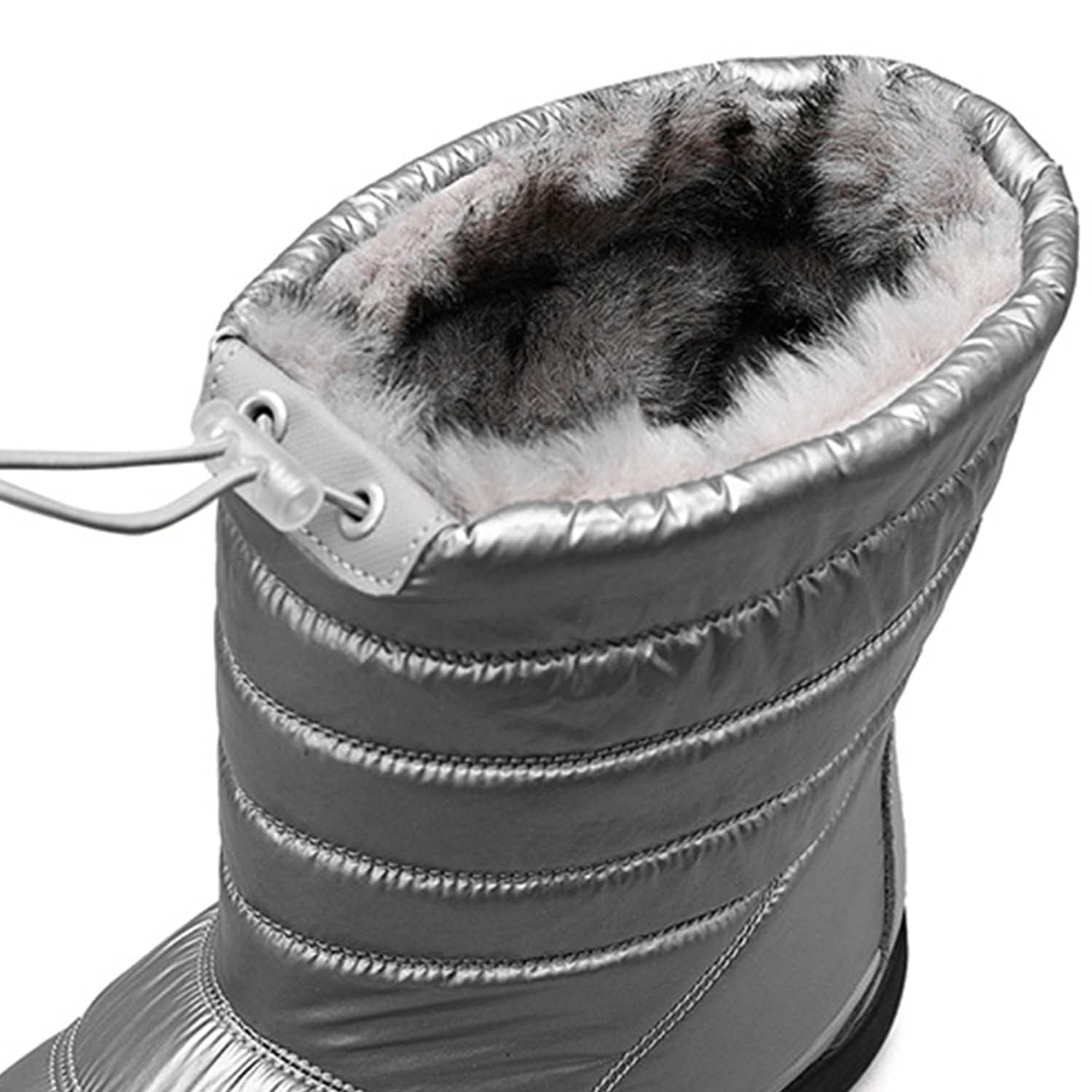 Botas de nieve para mujer invierno cálido forro de piel al aire libre sin cordones en botines impermeables zapatillas de deporte, gris, 39 EU
