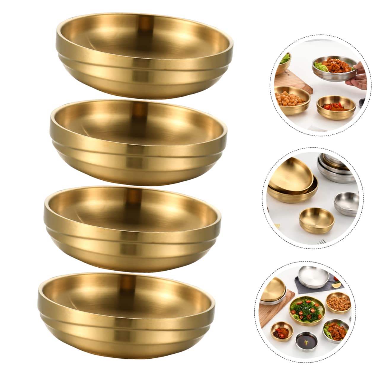 STOBAZA 4Pcs Stainless Steel Condiment Dishes Elegant Appetizer Plates for Home Dining Stylish Kitchen Gadgets for Dipping Sauces and Table Decorations