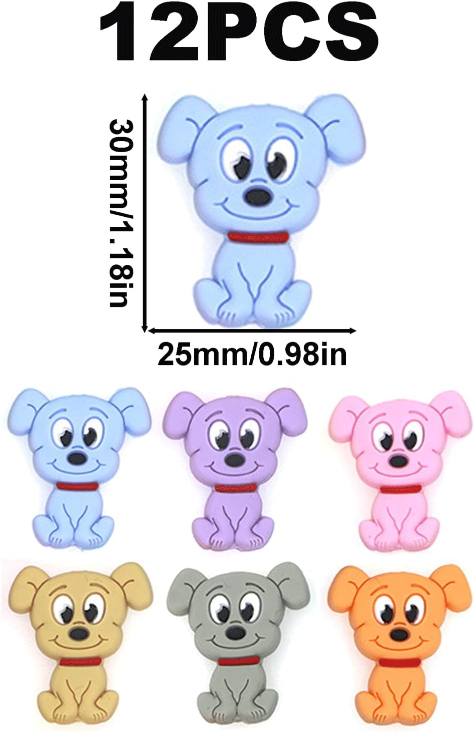 12PCS Dog Silicone Beads, Colorful Focal Bead, Animal Loose Beads Bulk for Pens Keychain Necklace Bracelet Lanyard Jewelry Making Accessories DIY Handicrafts - Image 2