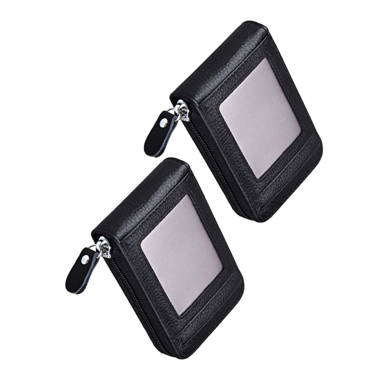 Happyyami 2piezas Porta Tarjetas De Órgano De Piel De Vaca Tarjetero y Compacto para Hombre y Mujer Organizador Multitarjetas con Cremallera para Uso Diario y Tarjetas De Crédito