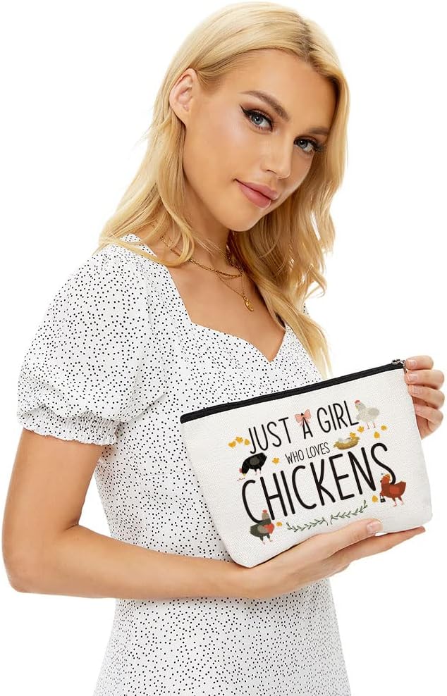 Chicken Makeup Bag Chicken Gifts for Chicken Lovers Girls Women Chicken Stuff Merch Animal Lover Farmer Funny Birthday Christmas Gifts for Daughter Sister Bestie Friend Just A Girl Who Loves Chickens - Image 2