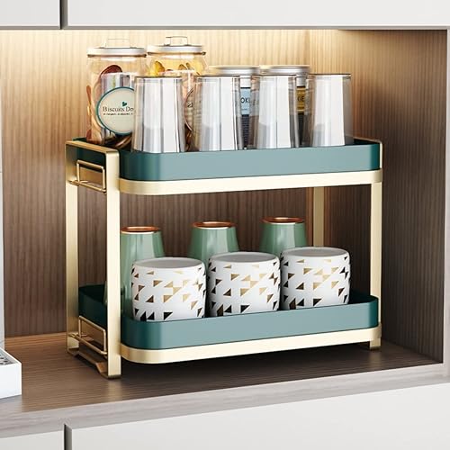 Miniatura 1 de Voohek Escurridor de platos bandeja de drenaje de cubiertos grande de 2 niveles para encimera de cocina fregadero baño verde