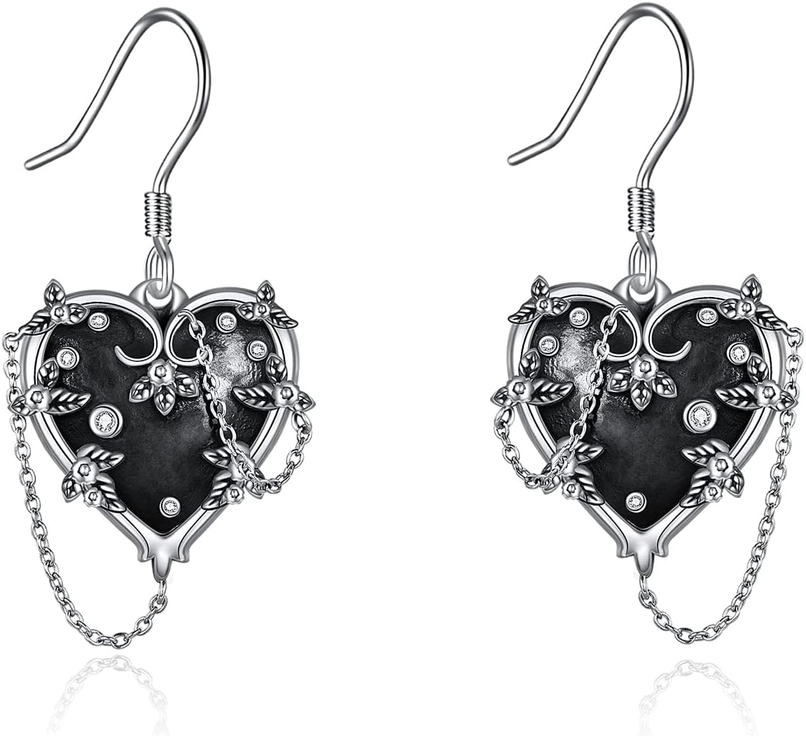 Witches Heart Earrings Women Sterling Silver Black Heart Earrings Tree of Life/Celtic/Skull Jewelry Witchy Gifts for Women