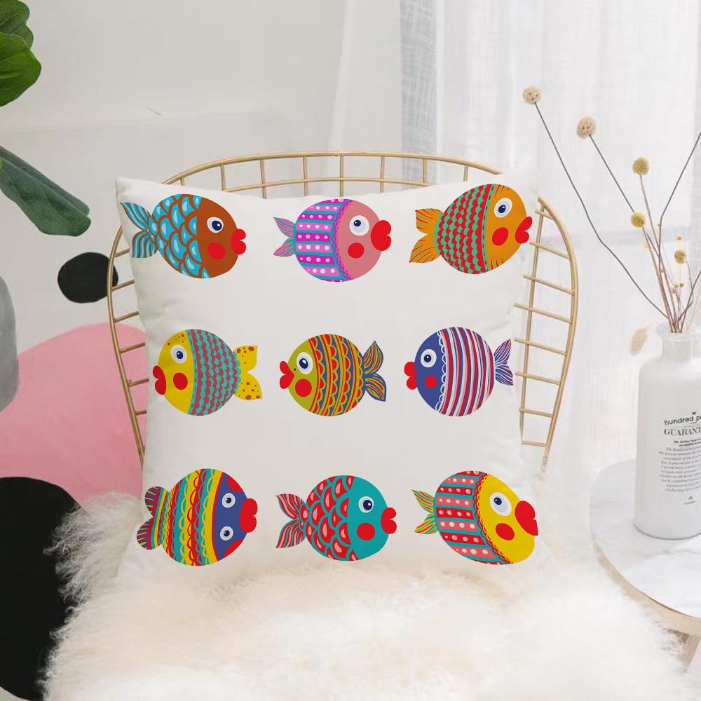 HYOSXW Cushion Cover,Throw Pillow Case Home Decorative for Living Room Bedroom Sofa Chair 16X16 Inch,Funny,Puffers Toadfish Colorful Childish Fish Family with Folk Patterns Childre,Pillowcase 40X40cm