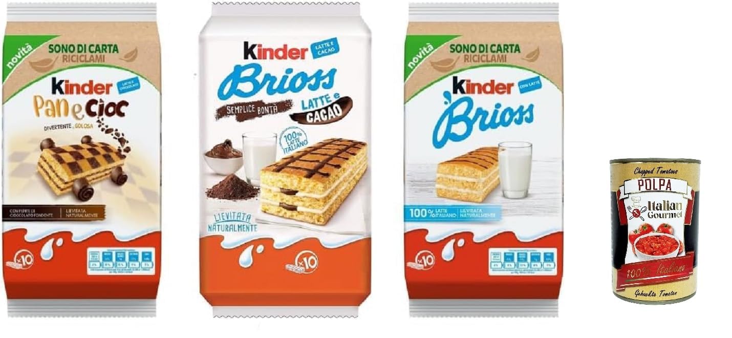 Italian Gourmet Lot 3x 270 g Assortiment Pan e Cioc + Kinder Brioss Lait & Cacao + Kinder Brioss – gâteaux moelleux petit-déjeuner & goûter, assortiment snack multi-variétés + Italian Gourmet Polpa