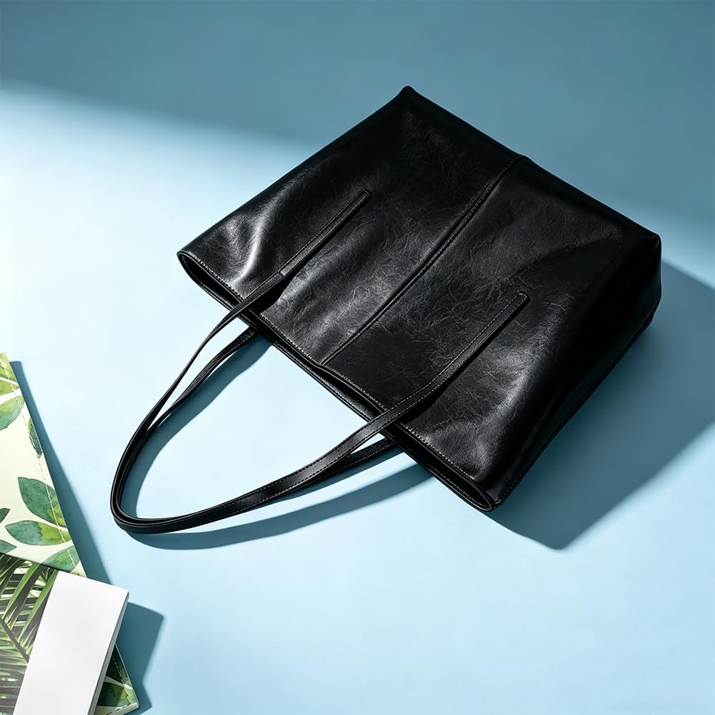 Bolso Tote Vintage de Piel Auténtica con Cremallera para Mujer, Bolso de Mano Grande de Piel de Vaca con Compartimento, Asa Superior, Bolso de Hombro, Bolso Bandolera para Mujer
