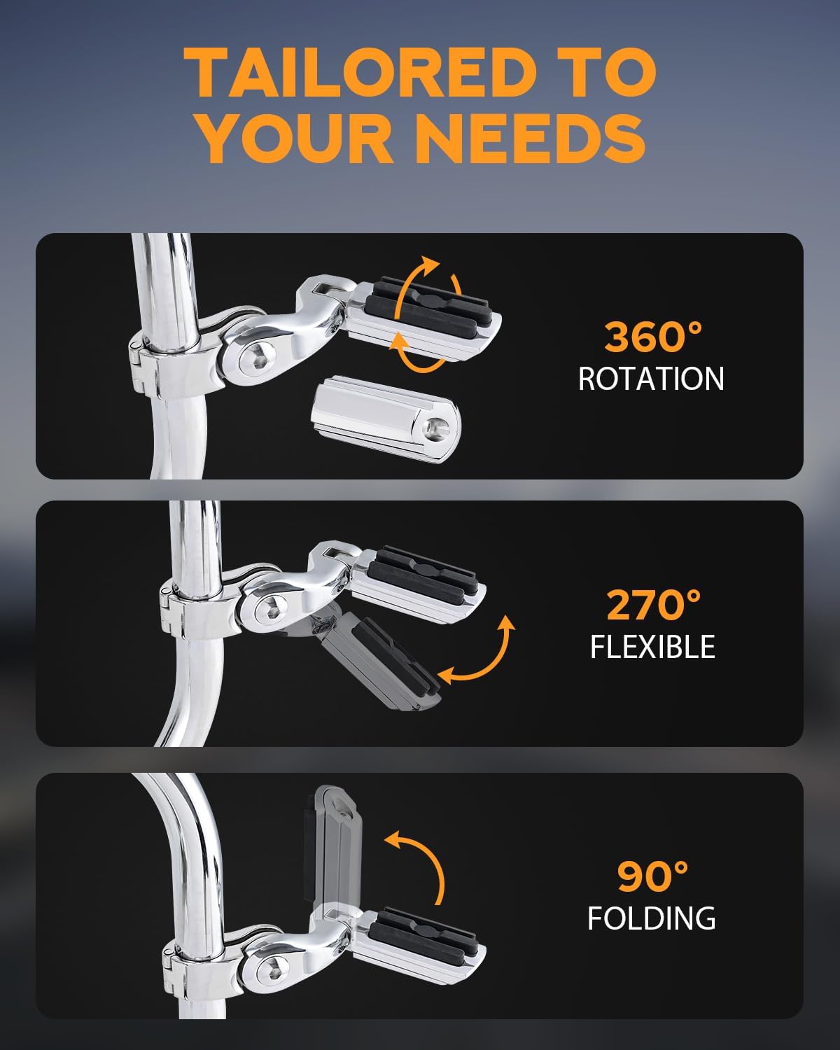 PBYMT Highway Pegs Short Angled 304 Stainless Steel, Highway Footpegs Footrest Fit For 1''&1.25''(25/32mm) Crash Bars Compatible with Harley Davidson Touring Road Glide Road King Street Glide Chrome