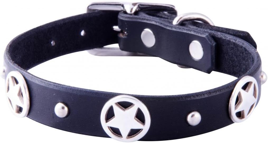 "Tween Boodles - Handmade Leather Medium-Small Dog Collar- 3/4" Wide - Silver - Black 12"-14"