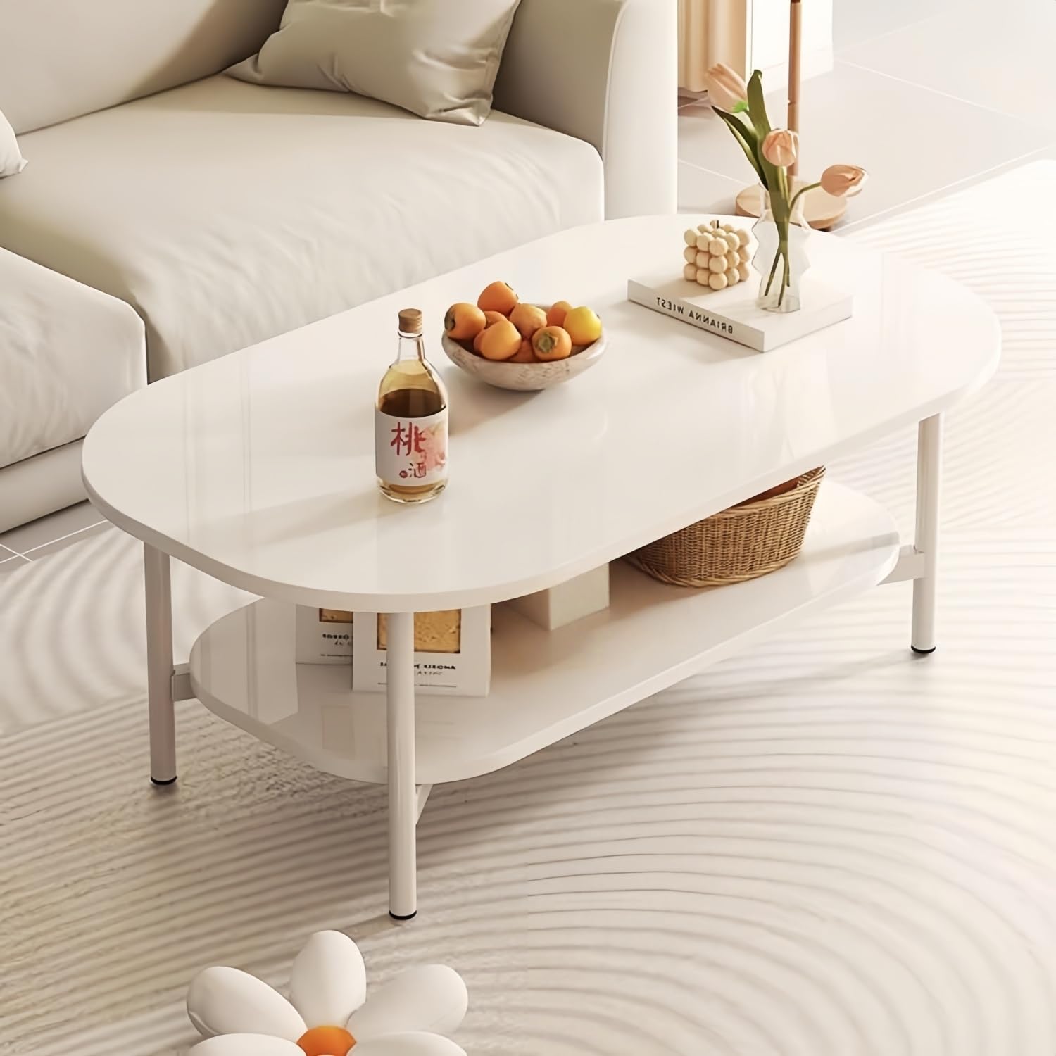 Amazon.co.jp: WoRefCra ローテーブル センターテーブル 幅80cm 楕円形