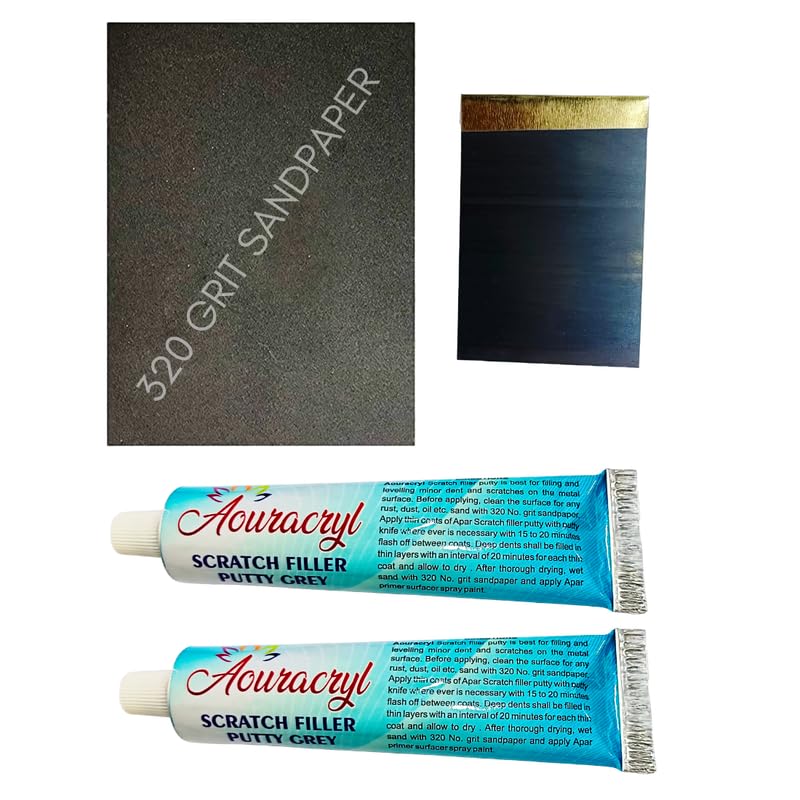 AOURACRYL Scratch Filler Putty Tube Grey (50 GMS) (Pack of 2),1 Putty Knife and 320 Grit Sandpaper to Fill Scratches and Dent on Car, Bike, etc.-image-11