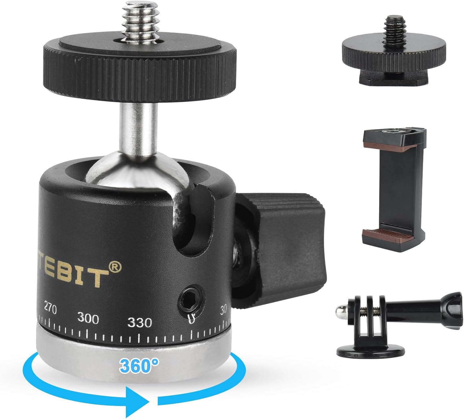 UTEBIT Mini Ball Head, 360° Panoramic Tripod Head with 1/4″ Screw 3/8″ Thread Mount, Metal Quick Release Plate Compatible with Arca Swiss for Video Cameras DSLR Cameras Loading 11.02lb