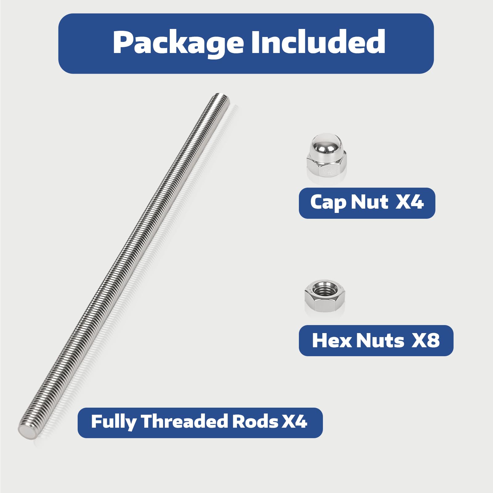 Stainless Steel Threaded Rods - M6, 4 Pack -3