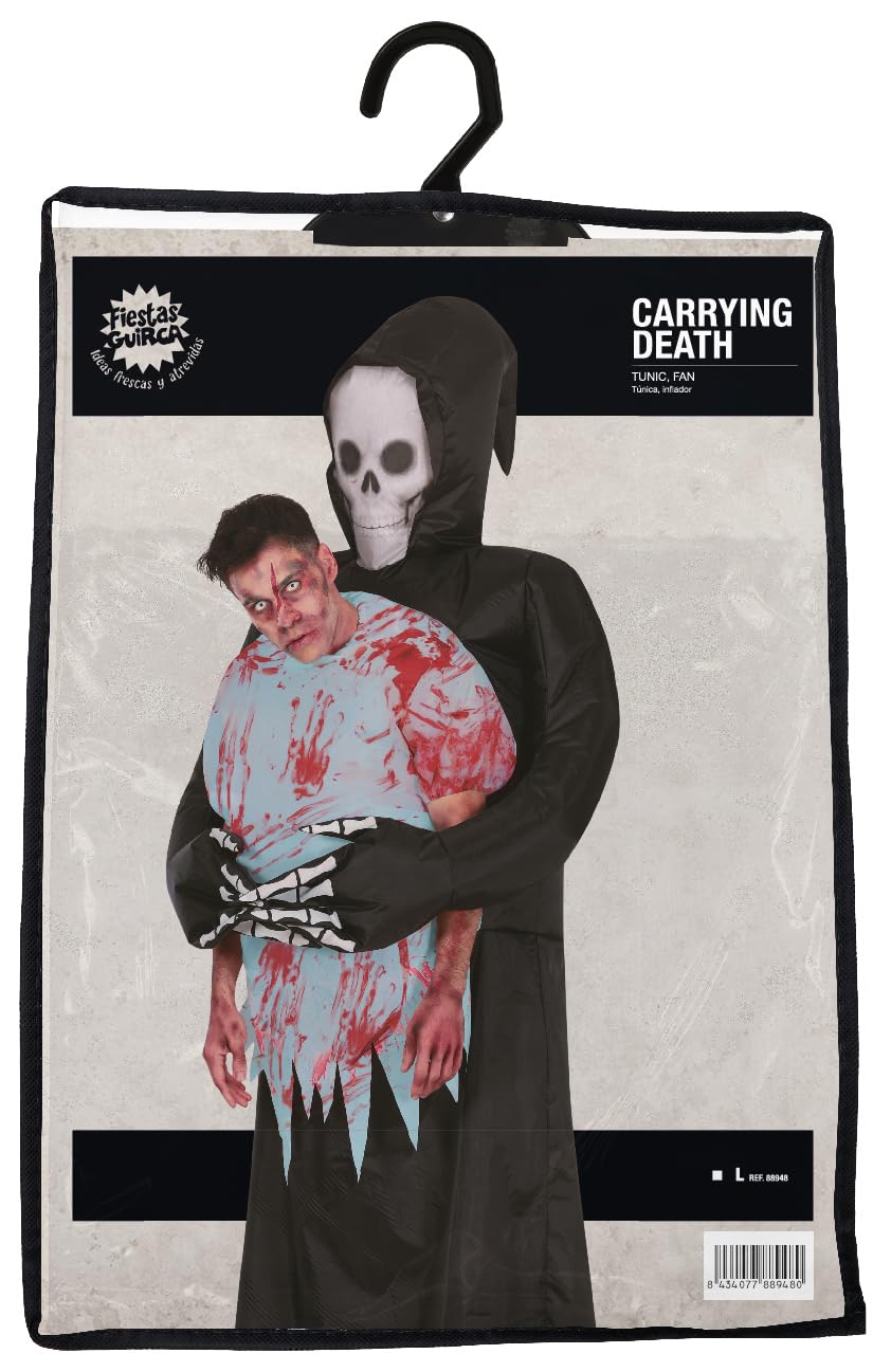 FIESTAS GUIRCA Disfraz Hinchable Llévame a la Tumba para Hombre - Disfraz de Parca llevando un Muerto - Disfraces de Halloween para Hombre Talla Adulto L