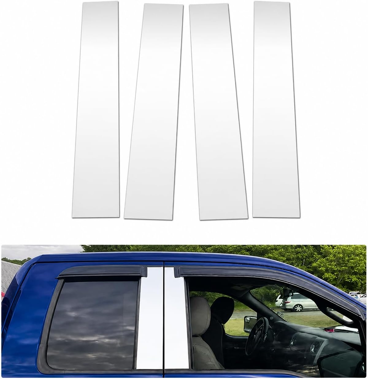 Sizver Polished Stainless Steel Pillar Posts Accent Covers for 2004-2014 F-150 ^Super/SuperCrew Cab^
