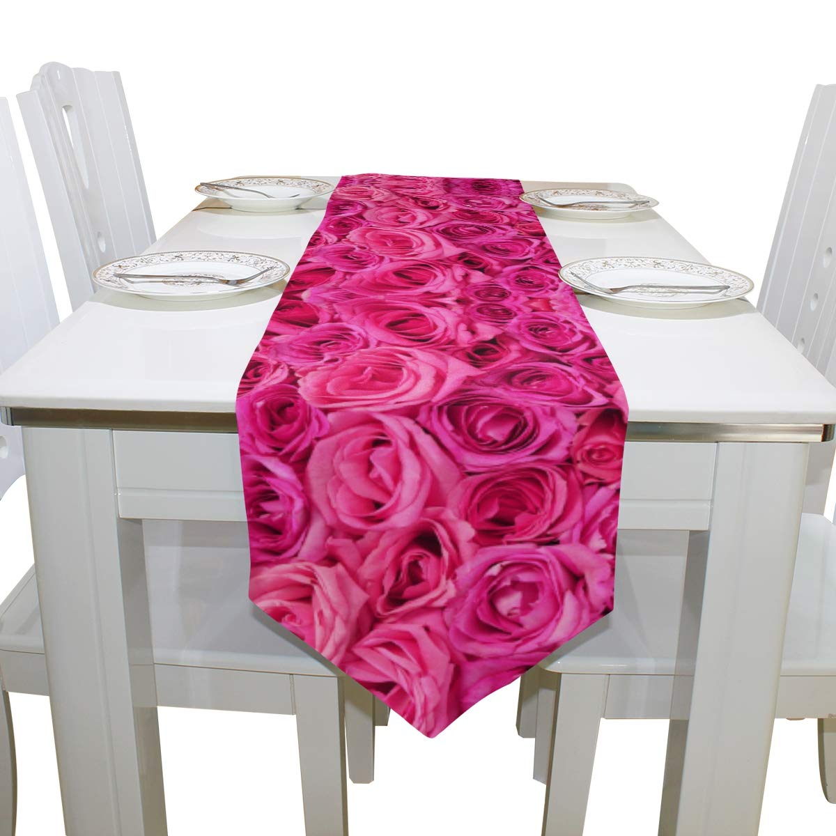Amazon｜WOOR テーブルランナー 両面 ホットピンク ローズ 13 x 70