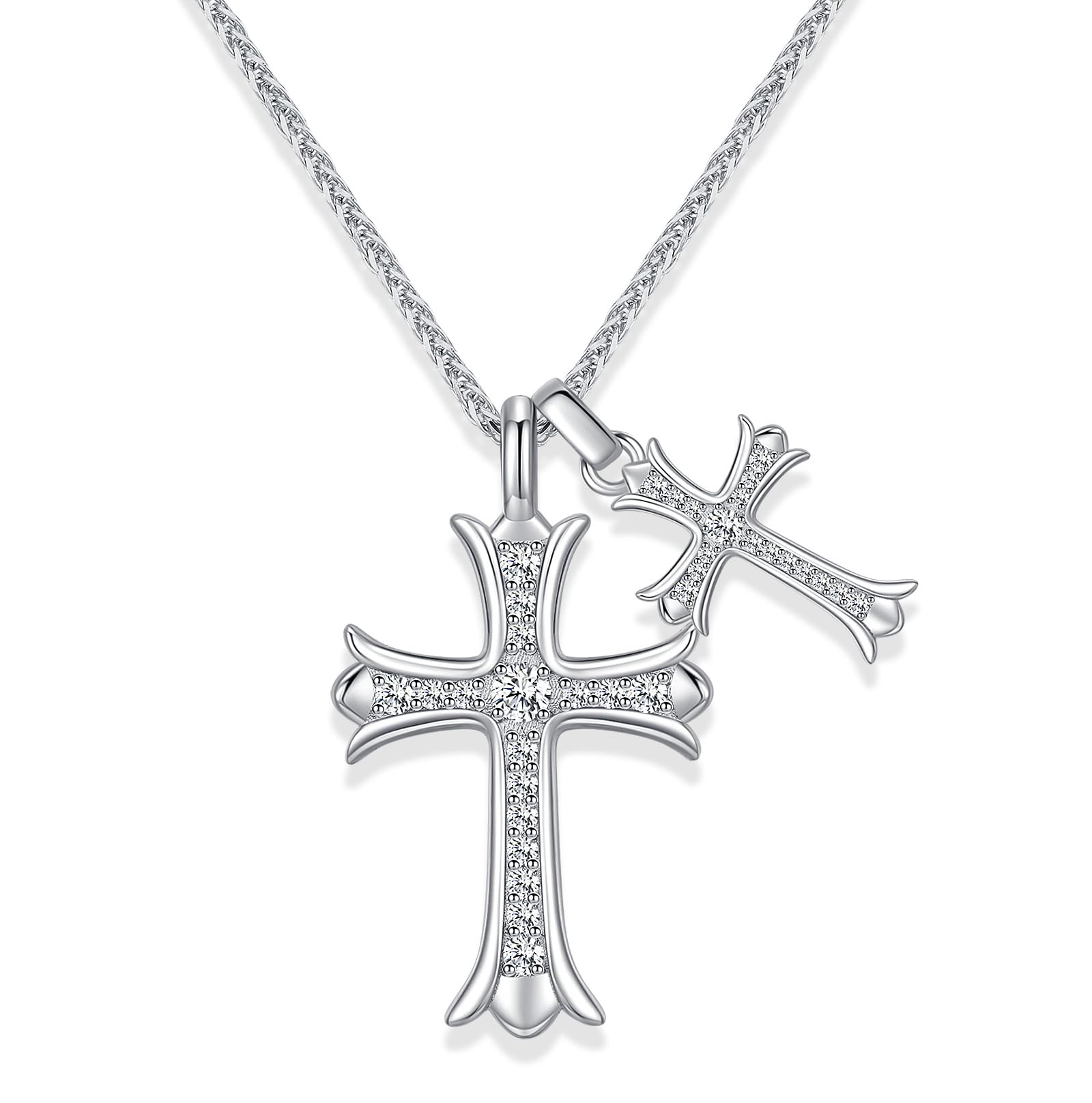 SugarTang Moissanite Cross Necklace for Women and Men, Gold/S925 Sterling Silver Cross Necklace for Boy and Girl, Diamond Cross Faith Pendant Necklaces for Father's Day