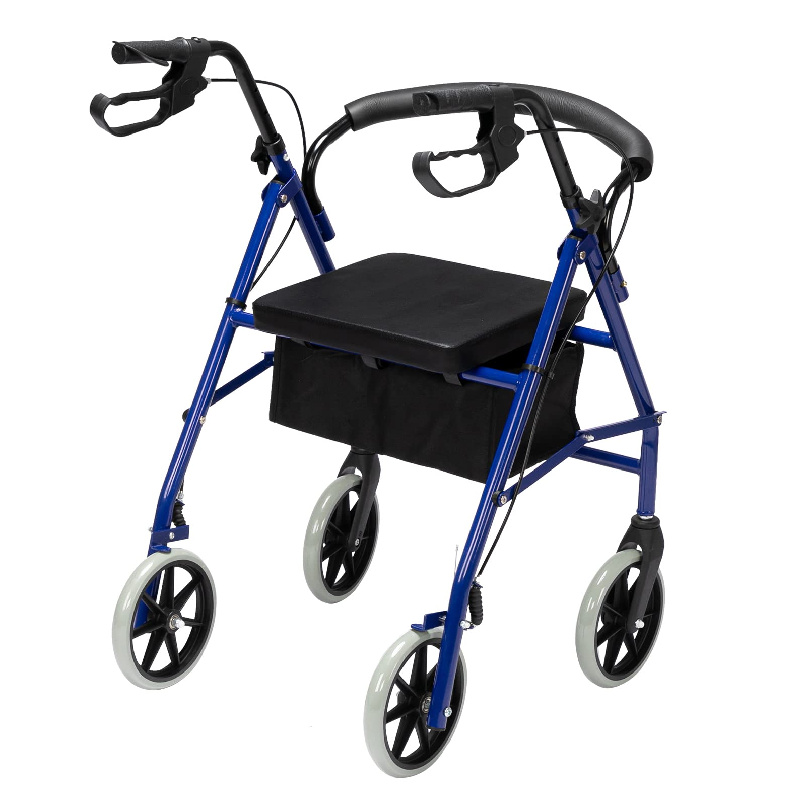 Rollator Walkers, All Terrain Walkers w/Extra Wide Padded Seat for Seniors Lightweight, Easy Folding Medical Walker with 8'' Wheels, Storage Pouch, Padded Backrest, Supports up to 300 lbs,Blue