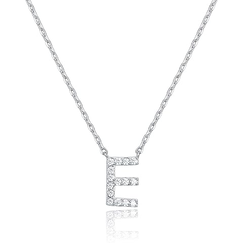 PAVOI 14K White Gold Plated Cubic Zirconia Initial Necklace | Letter Dainty Necklaces for Women