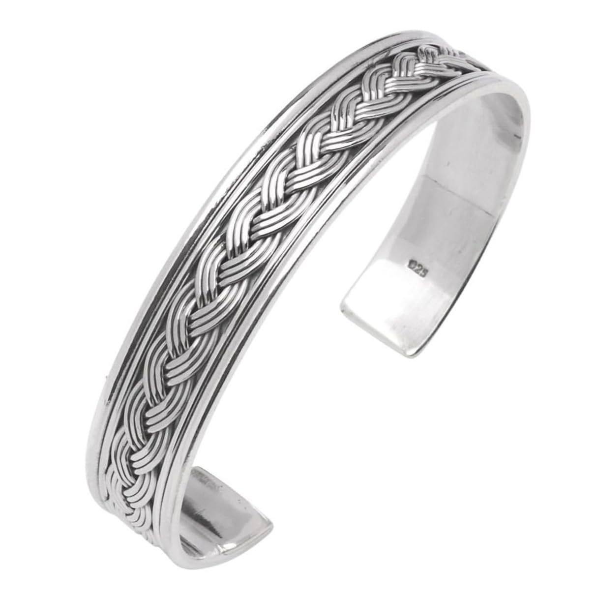 Treasure Bay Bracciale rigido da uomo in argento Sterling 925 con dettagli intrecciati, Misura unica, Argento