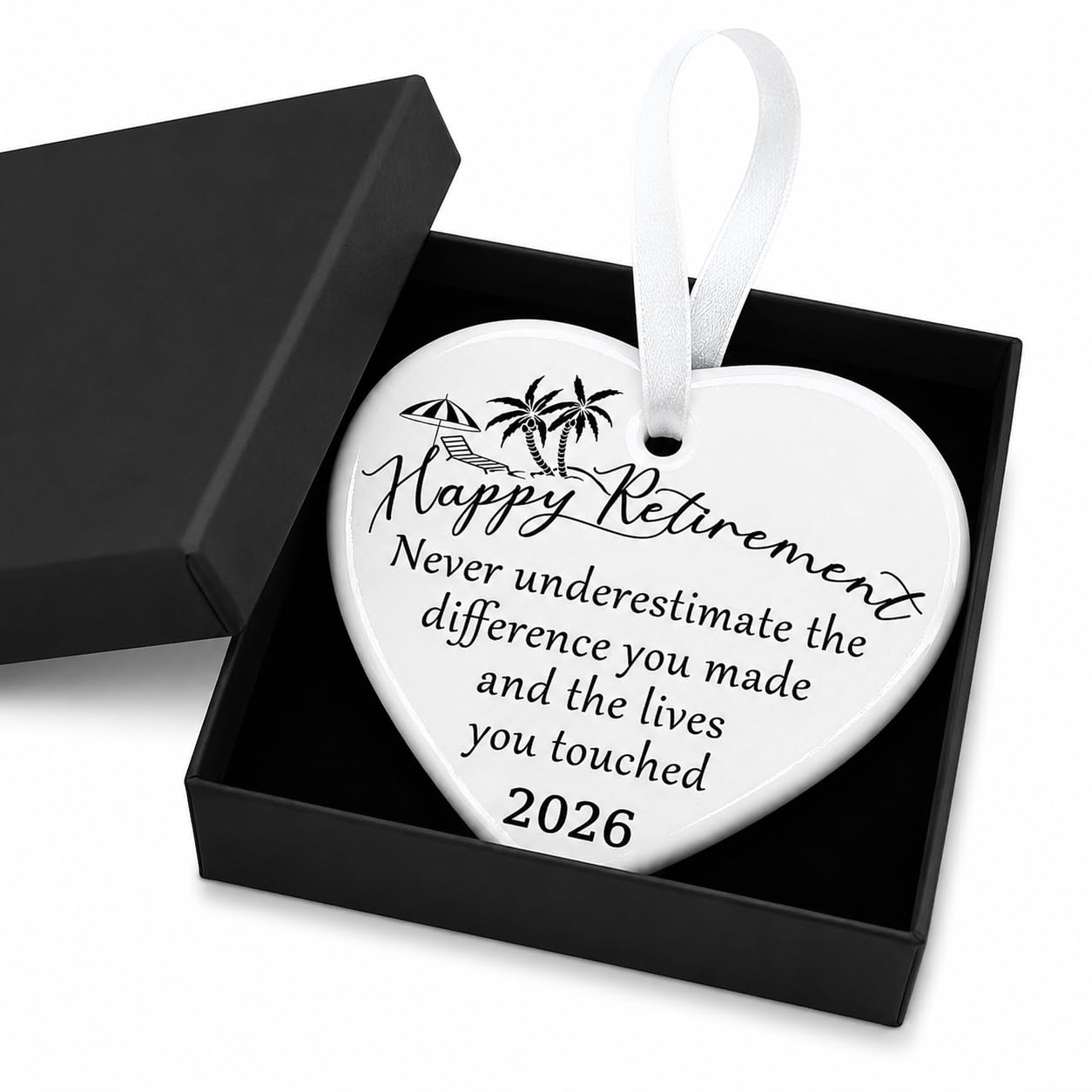 1 Pack Retirement Gifts for Women, White Ceramic Round Ornament with Black Gift Box, 7.6x7.6cm Adjustable Keepsake Plaque Present for Retired Coworker Teacher Friend Mom Boss Nurse, Office Home Decor
